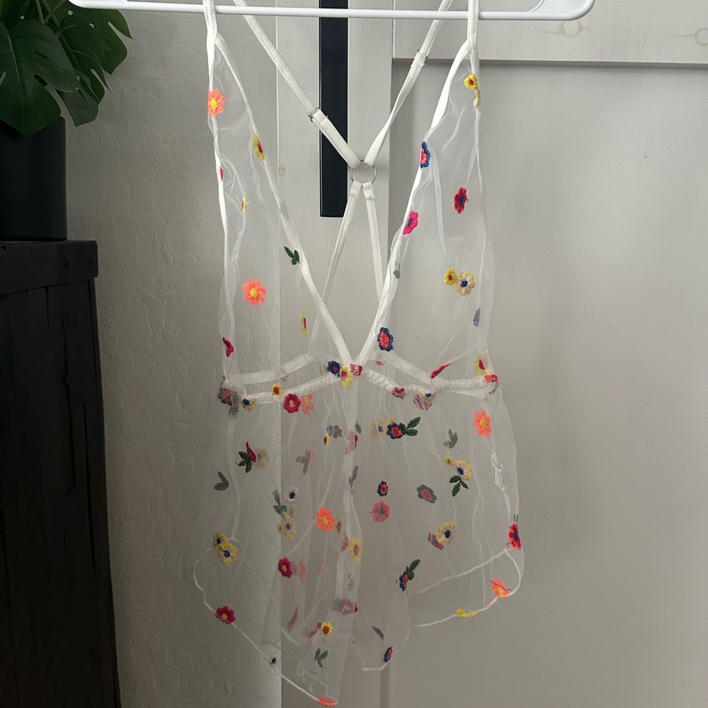 Sheer Floral Embroidered Bodysuit